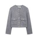 Fashionable Round-neck Pearl Leather Jacket Short-style Outerwear