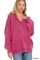 Zenana Washed Deep V-neck Oversized Sweater