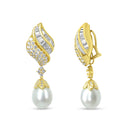 18k Yellow Gold 7.0 Cttw Baguette and Round Diamond South Sea Pearl Drop Dangle Clip-On Earrings (F-G Color, VS1-VS2 Clarity)