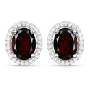 2.77 Carat Genuine Garnet and White Diamond .925 Sterling Silver Earrings