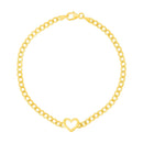 14k Yellow Gold 7 inch Curb Chain Bracelet with Heart