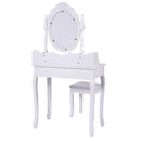 Vanity Table Set with Cushioned Stool with 360¬∞ Rotating Oval Mirror and Three Drawers-White