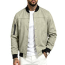 Mens Suede-Blend Casual Sporty Stand-Neck Jacket With Buttons
