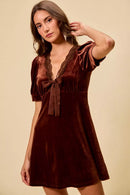 SO ME Velvet Short Sleeves Mini Dress