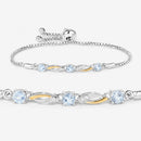 0.74 Carat Genuine Aquamarine and White Sapphire .925 Sterling Silver Bracelet