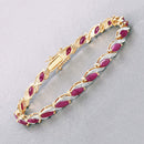 7.78 Carat Genuine Ruby and White Diamond 10K Yellow Gold Bracelet