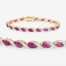 7.78 Carat Genuine Ruby and White Diamond 10K Yellow Gold Bracelet