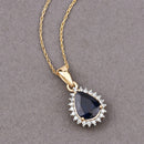 2.09 Carat Genuine Blue Sapphire and White Diamond 14K Yellow Gold Pendant