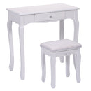 Vanity Table Set with Cushioned Stool with 360¬∞ Rotating Oval Mirror and Three Drawers-White