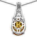 4.50 Carat Genuine Citrine, Champagne Diamond & White Diamond .925 Sterling Silver Pendant