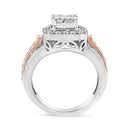 14K White and Rose Gold 1 1/8 Cttw Princess and Round-Cut Diamond Art Deco Style Triple Shank Halo Cocktail Ring (I-J Color, SI2-I1 Clarity) - Size 7