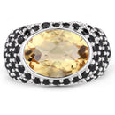 6.76 Carat Genuine Citrine and Black Spinel .925 Sterling Silver Ring