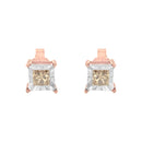 14K Rose Gold Plated Two-Tone .925 Sterling Silver 1/2 Cttw Princess-Cut Square Diamond Solitaire Miracle-Plate Stud Earrings (K-L Color, I2-I3 Clarity)