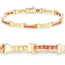 6.48 Carat Genuine Orange Sapphire and Yellow Sapphire .925 Sterling Silver Bracelet