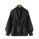 Turn-down Collar Loose Leather Jacket Womens Top