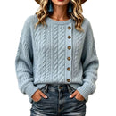 Womens Knitted Casual Comfortable Long-Sleeve T-Shirt With Buttons