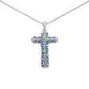 3.32 Carat Genuine Ethiopian Opal and Tanzanite .925 Sterling Silver Pendant