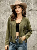 Womens Solid-Color Rivet-Embellished Long-Sleeve Cardigan Coat