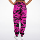 Pink and Black Rave Glitch Splatter Unisex Cargo Joggers (Fleece Lined)