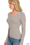 Zenana Viscose Fitted V-neck Sweater