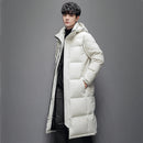 Mens Long Winter White Duck Down Hooded Coat That Goes Below The Knee