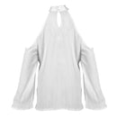 Women\'s Sexy Off The Shoulder Blouses Cold Shoulder Tops V-Neck Long Sleeve T-Shirt Solid Color Summer