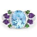 4.00 Carat Genuine Swiss Blue Topaz, Chrome Diopside & Amethyst .925 Sterling Silver Ring
