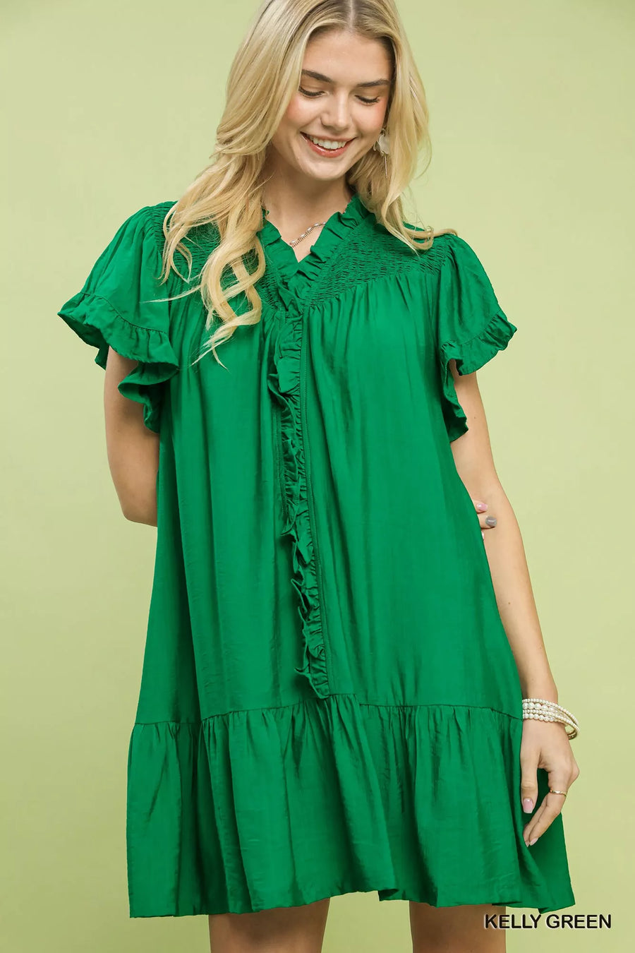 Umgee Smocked Ruffle Babydoll Mini Dress