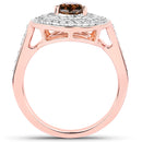 1.64 Carat Genuine Chocolate Brown Diamond and White Diamond 18K Rose Gold Ring