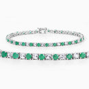 5.77 Carat Genuine Emerald and White Topaz .925 Sterling Silver Bracelet