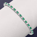 5.77 Carat Genuine Emerald and White Topaz .925 Sterling Silver Bracelet