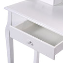 Vanity Table Set with Cushioned Stool with 360¬∞ Rotating Oval Mirror and Three Drawers-White