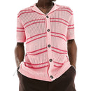 Men's Knitwear Lapel Short Sleeve Hollow Cardigan