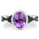 1.64 Carat Genuine Amethyst, Black Diamond & White Diamond .925 Sterling Silver Ring