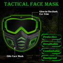 [Not Allowed to Sell on Amazon] Gel Blaster Glow in The Dark Elite Face Mask Full Face Tactical Mask with Detachable Goggles Adjustable Headband Vente
