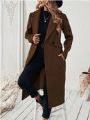 Womens Solid-color Wool Coat With A Lapel And Double-breasted Design
