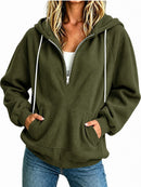 Womens Loose-fit Long-sleeve Half-zip Hooded Sweatshirt