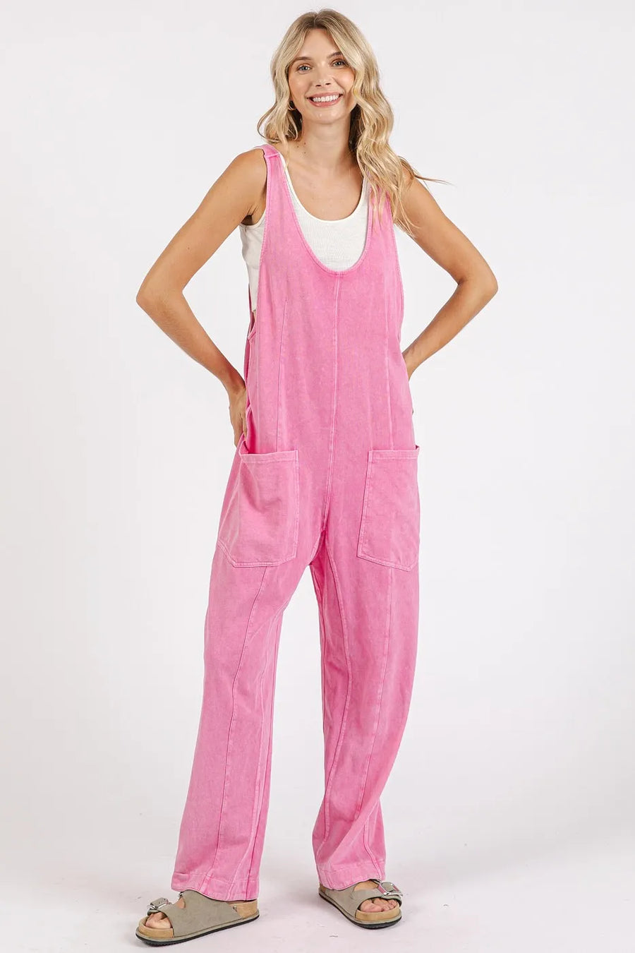 Mittoshop Mineral Wash Relaxed Fit Sleeveless Harem Jumpsuit