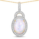 3.30 Carat Genuine Ethiopian Opal and White Diamond 14K Yellow Gold Pendant