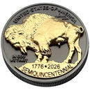 3D American Buffalo Indian Head Tribute Coin With USA 250 Privy Mark (Black Ruthenium & 24k Gold)