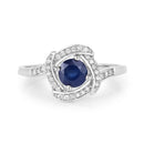 0.73 Carat Genuine Blue Sapphire and White Diamond 14K White Gold Ring