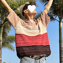 Retro Striped Lapel Knitted Summer Couple's Shirt