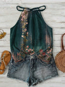 Womens Casual Resort-style Halter-neck Sleeveless Tank Top