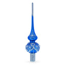 Dimensional White Pearls on Blue Mouth Blown Glass Christmas Tree Topper 11 Inches