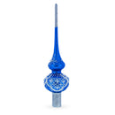 Dimensional White Pearls on Blue Mouth Blown Glass Christmas Tree Topper 11 Inches