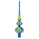 Blue Flowers on Glossy Blue Mouth Glass Christmas Tree Topper 12.5 Inches