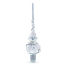 Dimensional White Roses with Leaves on White Blown Glass Christmas Tree Topper 11 Inches