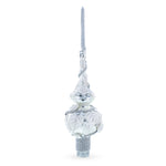 Dimensional White Roses with Leaves on White Blown Glass Christmas Tree Topper 11 Inches