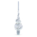 Dimensional White Roses with Leaves on White Blown Glass Christmas Tree Topper 11 Inches