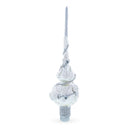 Dimensional White Roses with Leaves on White Blown Glass Christmas Tree Topper 11 Inches